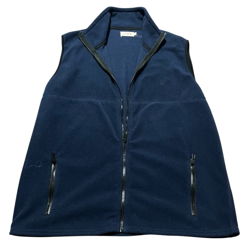 J. Crew Navy Blue Fleece Full-Zip Vest Mens Size Large Zipper Pickets Spring